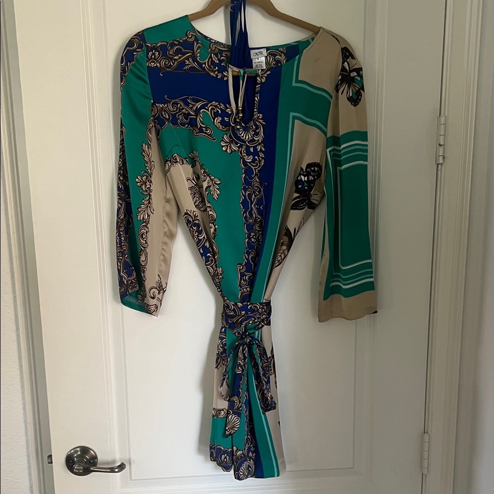 Cache Rococo Print Butterfly 🦋 Dress with Tie Waist and blue knit liner